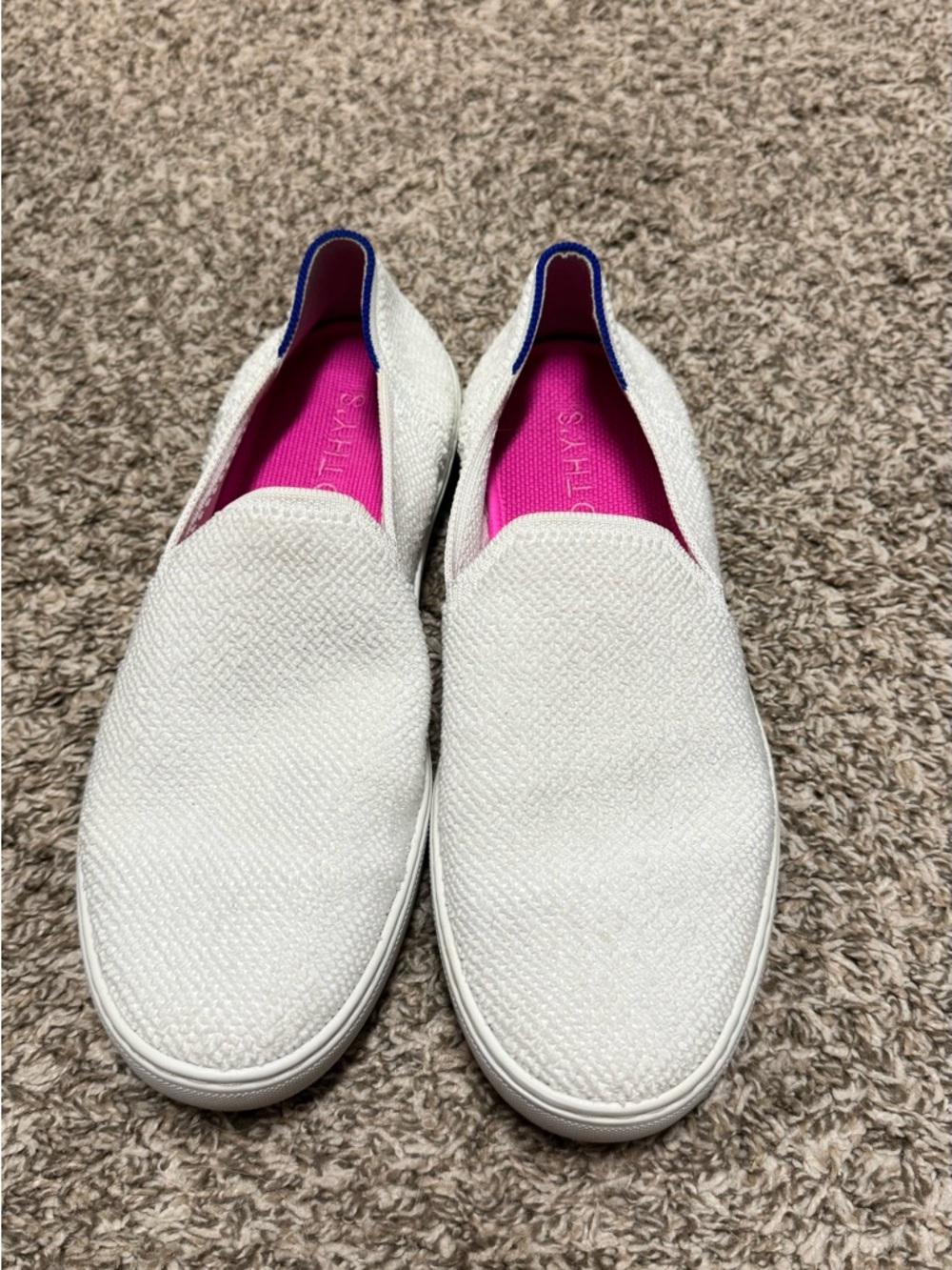 Rothy's OG White Slip-On Sneakers with Pink Insole